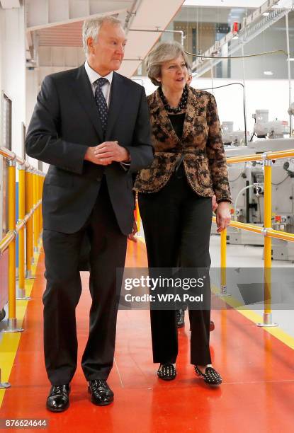 Prime Minister Theresa May visits an engineering training facility on November 20, 2017 in Birmingham, Untied Kingdom.