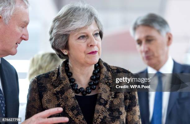 Prime Minister Theresa May visits an engineering training facility on November 20, 2017 in Birmingham, Untied Kingdom.