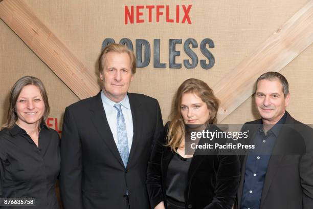 Cindy Holland, Jeff Daniels, Merritt Wever, Scott Frank attend Netflix Godless premiere at Metrograph.