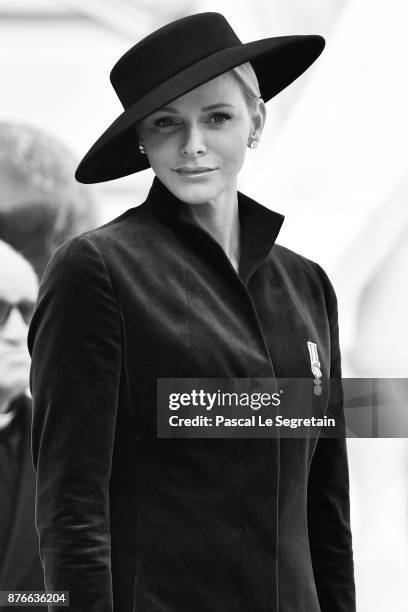 Princess Charlene of Monaco attends the Monaco National Day Celebrations in the Monaco Palace Courtyard on November 19, 2017 in Monaco, Monaco.