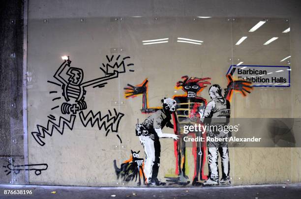 Street art created in September 2017 near the Barbican Centre in London, England, by Banksy, an anonymous England-based graffiti artist and political...