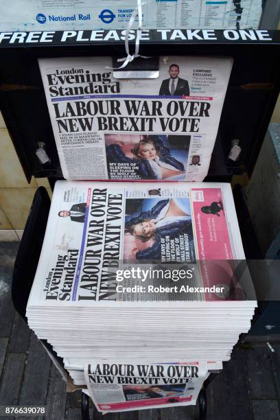 London Evening Standard newspapers are distributed on a busy street corner in London, England. The free daily tabloid newspaper is owned by Russian...