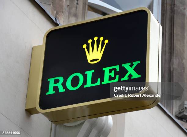 Rolex shop in London, England. The Swiss luxury watch manufacturer is headquartered in Geneva, Switzerland.