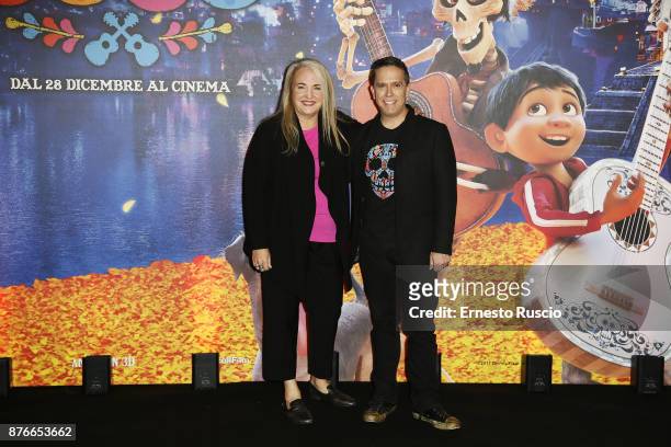 Darla K. Anderson and Lee Unkrich attend 'Coco' photocall at Hotel De Russie on November 20, 2017 in Rome, Italy.