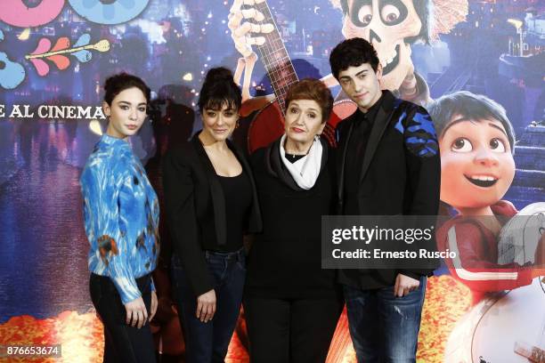 Matilda De Angelis, Valentina Lodovini, Mara Maionchi and Michele Bravi attend 'Coco' photocall at Hotel De Russie on November 20, 2017 in Rome,...