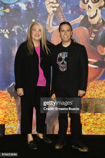 Darla K. Anderson and Lee Unkrich attend 'Coco' photocall at Hotel De Russie on November 20, 2017 in Rome, Italy.