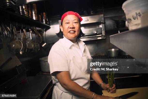 Chef Anita Lo is photographed for Out Magazine on June 26, 2014 in her restaurant Annisa in New York City.