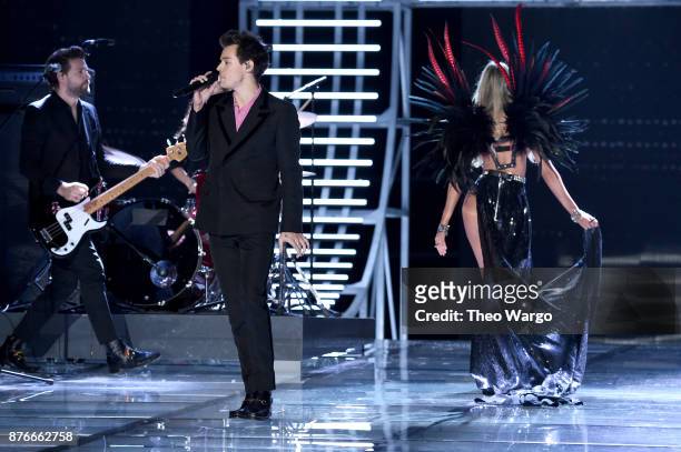 Harry Styles and Candice Swanepoel walks the runway during the 2017 Victoria's Secret Fashion Show In Shanghai at Mercedes-Benz Arena on November 20,...