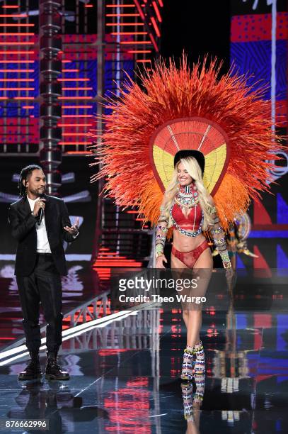 Miguel and Candice Swanepoel walk the runway during the 2017 Victoria's Secret Fashion Show In Shanghai at Mercedes-Benz Arena on November 20, 2017...