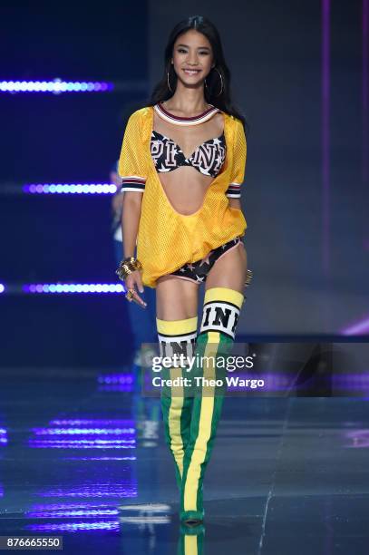 One Wang walks the runway during the 2017 Victoria's Secret Fashion Show In Shanghai at Mercedes-Benz Arena on November 20, 2017 in Shanghai, China.