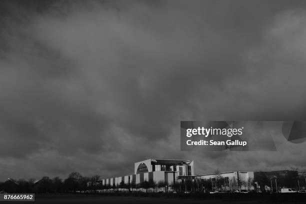 The Chancellery stands under clouds on November 20, 2017 in Berlin, Germany. Preliminary coalition talks, after over three weeks of arduous meetings,...