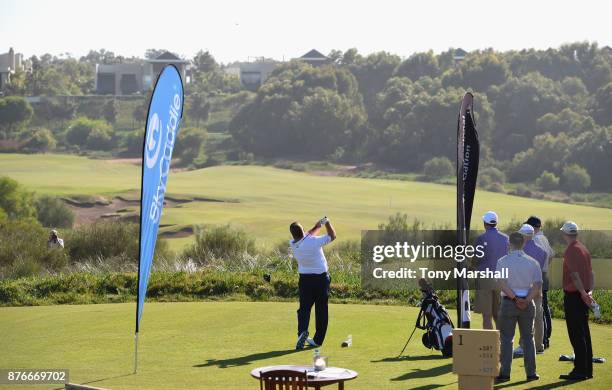 View of the 1st tee during the Practice Round of the SkyCaddie PGA Pro-Captain Challenge Grand Final at Mazagan Beach resort on November 20, 2017 in...