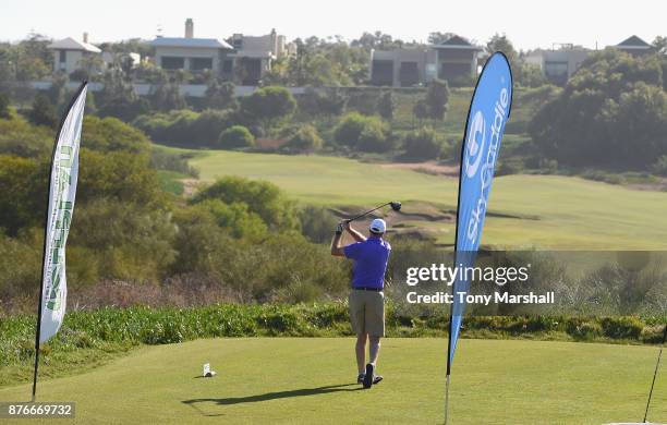 View of the 1st tee during the Practice Round of the SkyCaddie PGA Pro-Captain Challenge Grand Final at Mazagan Beach resort on November 20, 2017 in...