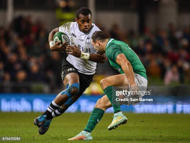 Dublin , Ireland - 18 November 2017; Kini Murimurivalu of Fiji in action against Dave Kearney of Ireland during the Guinness Series International...