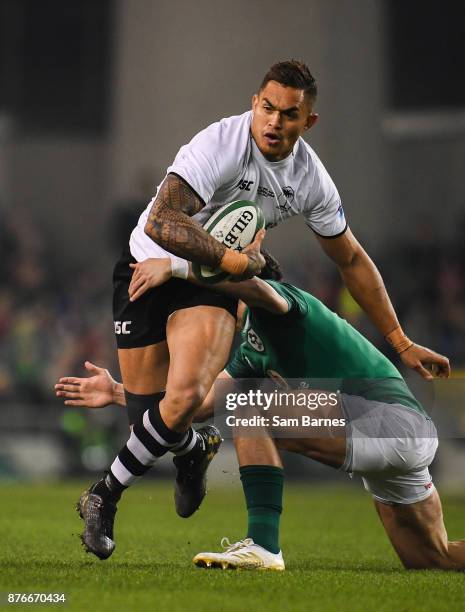 Dublin , Ireland - 18 November 2017; Jale Vatubua of Fiji in action against Joey Carbery of Ireland during the Guinness Series International match...