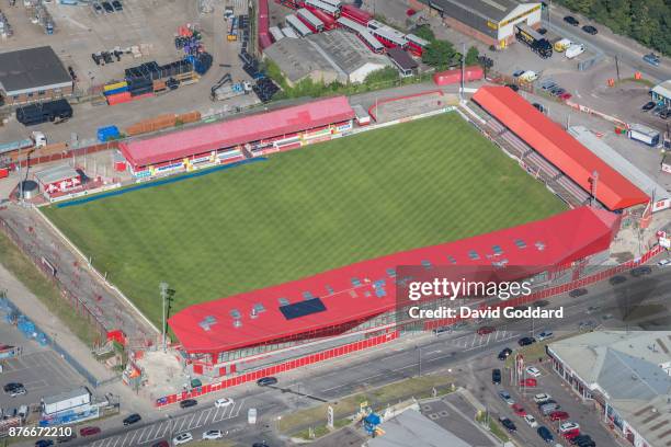 Aerial photograph of Kuflink Stadium, Northfleet, home to Ebbsfleet United Football Club on June 14th 2017.