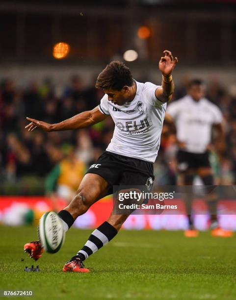 Dublin , Ireland - 18 November 2017; Ben Volavola of Fiji kicks a penalty during the Guinness Series International match between Ireland and Fiji at...