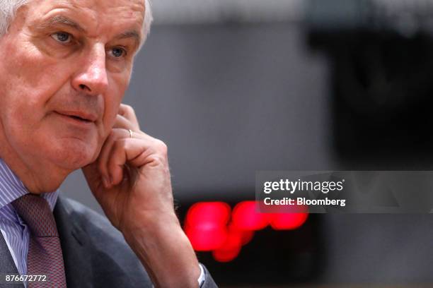 Michel Barnier, chief negotiator for the European Union , looks on ahead of a meeting with European Foreign Affairs ministers in Brussels, Belgium,...