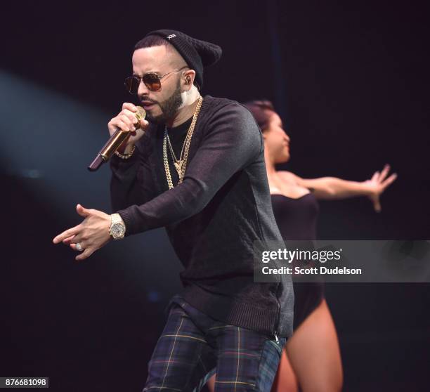 Singer Yandel performs onstage during Uforia's "K-Love Live" concert at The Forum on November 19, 2017 in Inglewood, California.