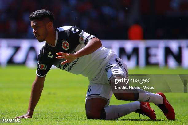 Juan Valenzuela of Tijuana reacts during the 17th round match between Toluca and Tijuana as part of the Torneo Apertura 2017 Liga MX at Nemesio Diez...