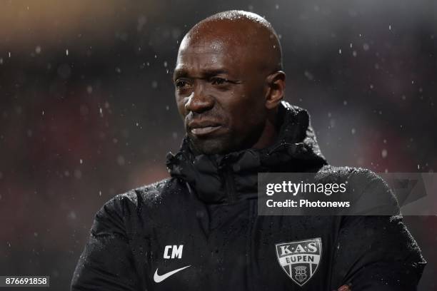 Claude Makelele Head Coach of Eupen looks on during the Jupiler Pro League match between K.A.S. Eupen and Royal Antwerp FC on November 18, 2017 in...