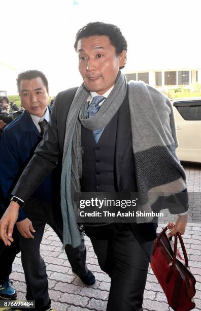 Stable master Takanohana is seen during day nine of the Grand Sumo Kyushu Tournament at Fukuoka Convention Center on November 20, 2017 in Fukuoka,...