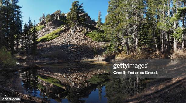 beautiful pond in the eastern sierra nevada, california - wanderweg pacific crest trail stock-fotos und bilder