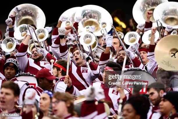 The Temple marching band plays in the bleachers against the UCF Knights during the first quarter at Lincoln Financial Field on November 18, 2017 in...