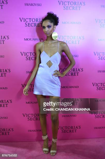 Model Aiden Curtiss poses as she arrives for the after party for the 2017 Victoria's Secret Fashion Show in Shanghai on November 20, 2017. / AFP...