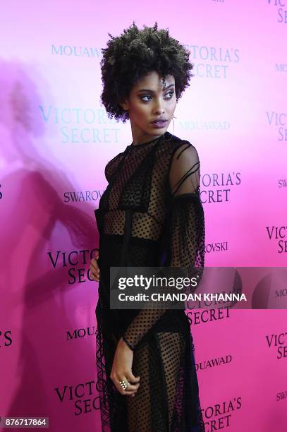 Brazilian model Samile Bermannelli poses as she arrives for the after party for the 2017 Victoria's Secret Fashion Show in Shanghai on November 20,...