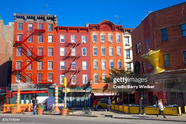 nyc intersection of bleecker street and seventh avenue south - bleecker street stock pictures, royalty-free photos & images