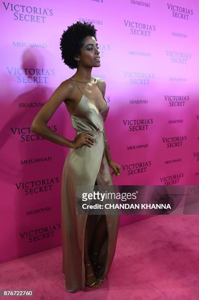 Angolan model Alecia Morais poses as she arrives for the after party for the 2017 Victoria's Secret Fashion Show in Shanghai on November 20, 2017. /...