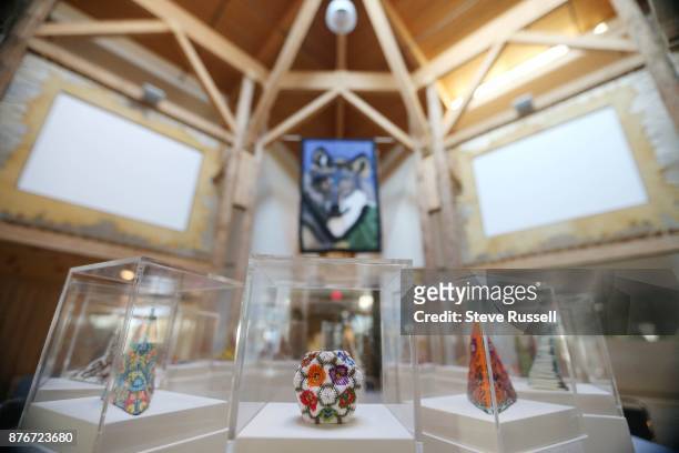 Display of quill art by Nico Williams of the Aamjiwnaang First Nation near Sarnia is on display in the foyer of the Ojibwe Cultural Foundation. Anong...