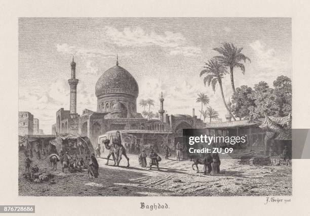 bagdad, die hauptstadt des irak, stahlstich, erschienen im jahre 1885 - irakische kultur stock-grafiken, -clipart, -cartoons und -symbole
