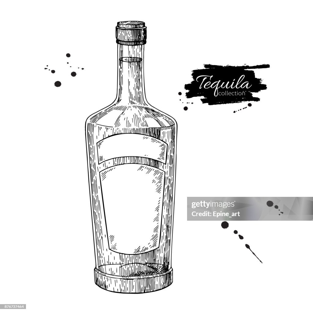 Botella De Tequila De Dibujo Ilustración De Vector De Vodka Cóctel Alcohol  Bebida Ilustración de stock - Getty Images