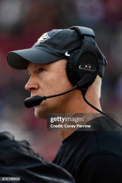 Head coach Scott Frost of the UCF Knights looks on against the Temple Owls during the second quarter at Lincoln Financial Field on November 18, 2017...