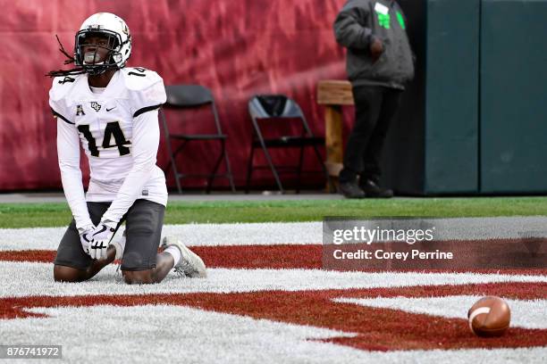 Nevelle Clarke of the UCF Knights reacts to a missed potential interception during the second quarter at Lincoln Financial Field on November 18, 2017...