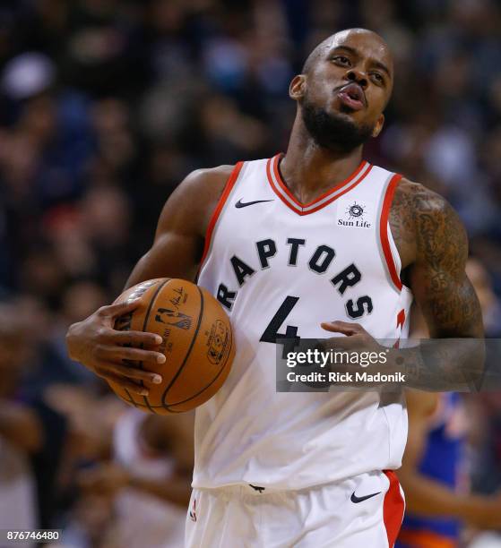 Toronto Raptors guard Lorenzo Brown after a whistle. Toronto Raptors vs New York Knicks in 1st half action of NBA regular season play at Air Canada...
