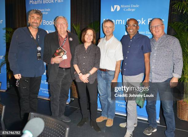 Mitchell Kaplan, Les Standiford, Paula Mazur, Ian Sharples, Bharat Nalluri and Robert Mickelson attend The Miami Book Fair at Miami Dade College...