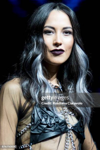 Model is seen during the Wella Professionals Hair Rock City by Egidio Borri show at On Hair By Cosmoprof Autumn Edition on November 19, 2017 in...