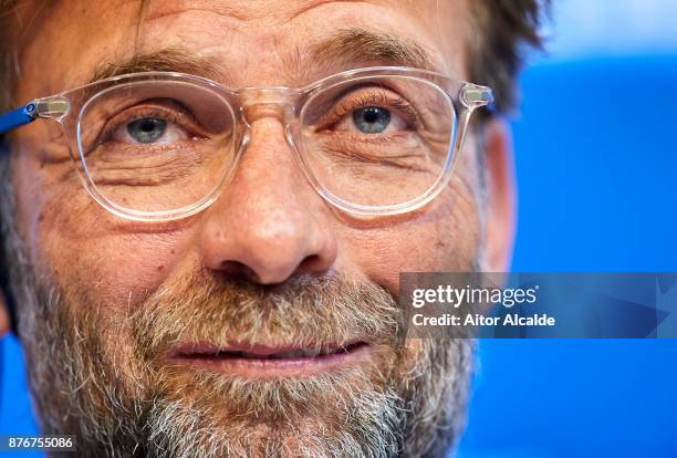 Head Coach of Liverpool FC Jurgen Klopp attends the press conference prior to their Champions League match against Liverpool FC at Estadio Ramon...