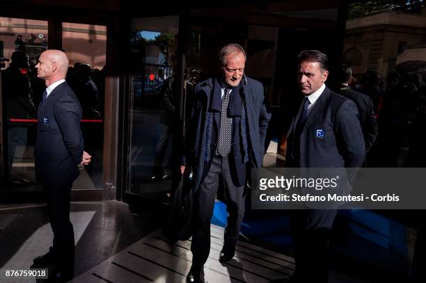 Renzo Ulivieri , President of the Italian Coaches Association, leaves the headquarters of the Italian Football Federation after the meeting of the...