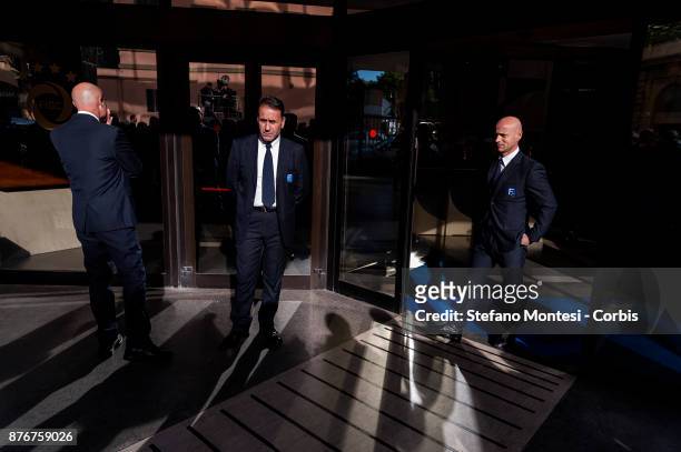 The entrance of the headquarters of the Italian Football Federation controlled by security for the meeting of the Federal Council where the Italian...
