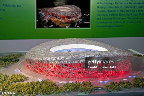 China, Hebei, Beijing - Sommerolympiade 2008, beleuchtetes Modell des neuen Nationalstadions. | Summer Olympics 2008, illuminated effect model of the...