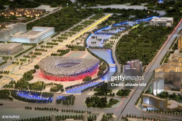 China, Hebei, Beijing - Sommerolympiade 2008, beleuchtetes Modell des neuen Nationalstadions. | Summer Olympics 2008, illuminated effect model of the...