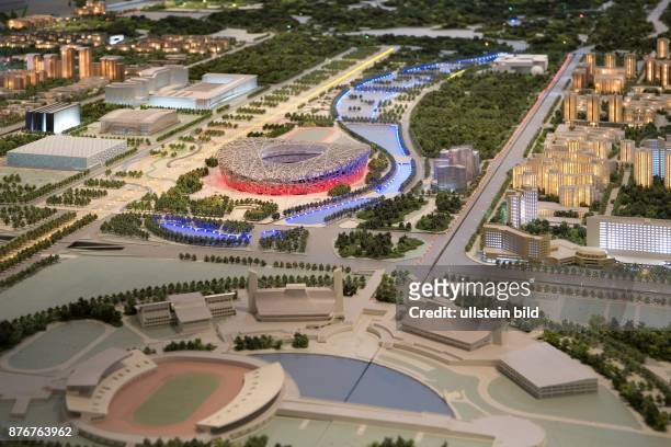 China, Hebei, Beijing - Sommerolympiade 2008, beleuchtetes Modell des neuen Nationalstadions. | Summer Olympics 2008, illuminated effect model of the...