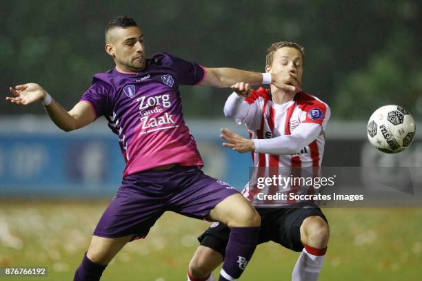 Chris David of FC Utrecht U23, Dante Rigo of PSV U23 during the Dutch Jupiler League match between PSV U23 v Utrecht U23 at the De Herdgang on...