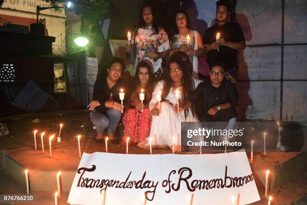 India Transgender candle light at the celebrates the Indian Transgender day of Remembrance at front of Academy of Fine arts on November 20,2017 in...