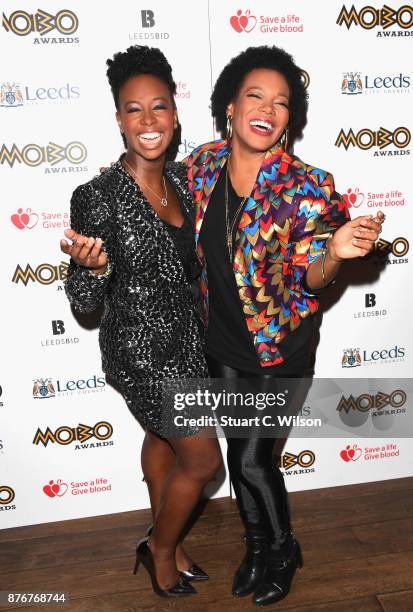 YolanDa Brown and China Moses attend the Pre-MOBO Awards Show at Boisdale of Canary Wharf on November 20, 2017 in London, England.