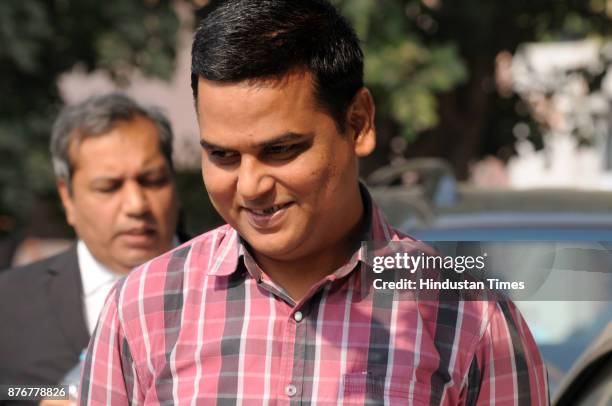 BarunChandra Thakur, father of victim Pradhyumn Thakur at district court during hearing on Ryan School Murder case on November 20, 2017 in Gurgaon,...